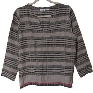 XIRENA striped gauzy flowy cotton top blouse tan black size XS